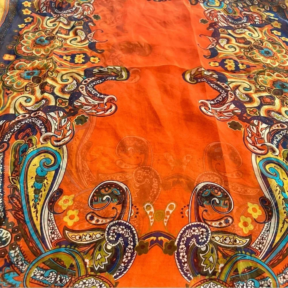 Scarf Large Multi Color Orange Yellow Layering Paisley Scarf Shawl